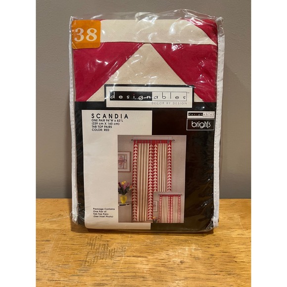 Designables Scandia Red Retro 80s Triangle  Curtain Panels Pair 94x63‎ Tab Top - Picture 1 of 5
